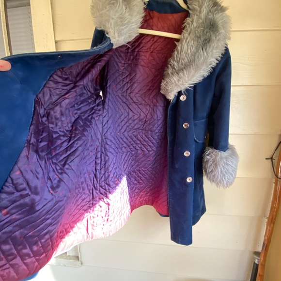 Vintage 60s Blue Velvet Fur Trimmed Coat size Medium - Picture 8 of 8